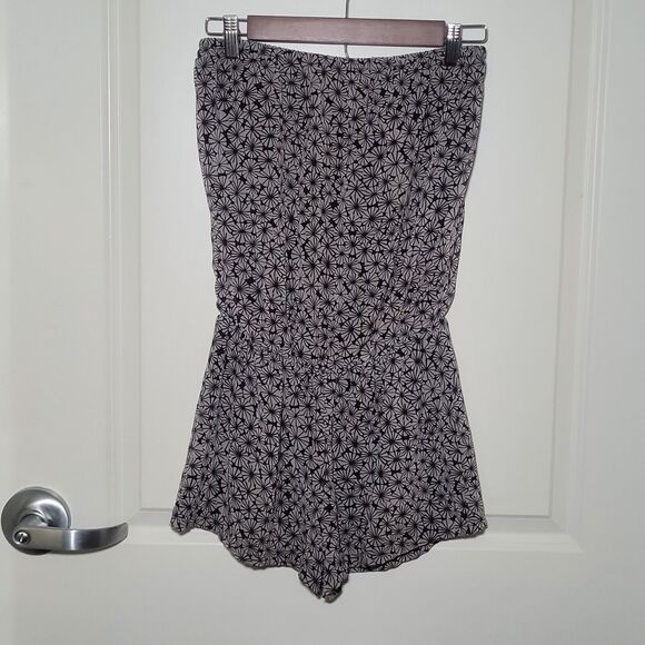 Cache Strapless‎ Sleeveless Black Geometric Romper Size S Boho Hippie - Picture 1 of 7